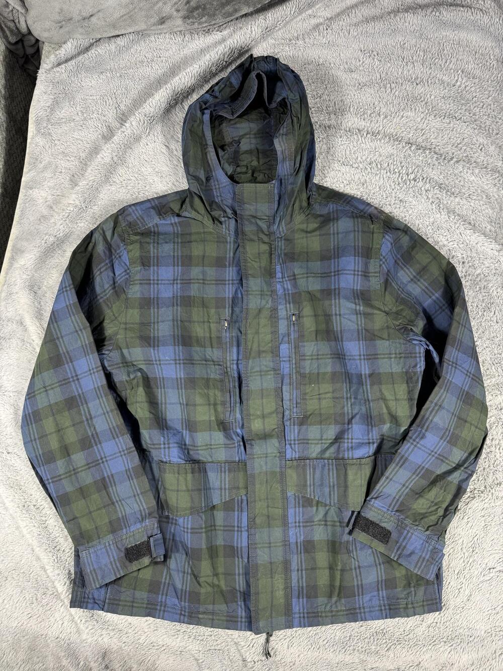 Vineyard Vines Windbreaker Jacket Mens Large Blue Plaid Hooded Corduroy Lined